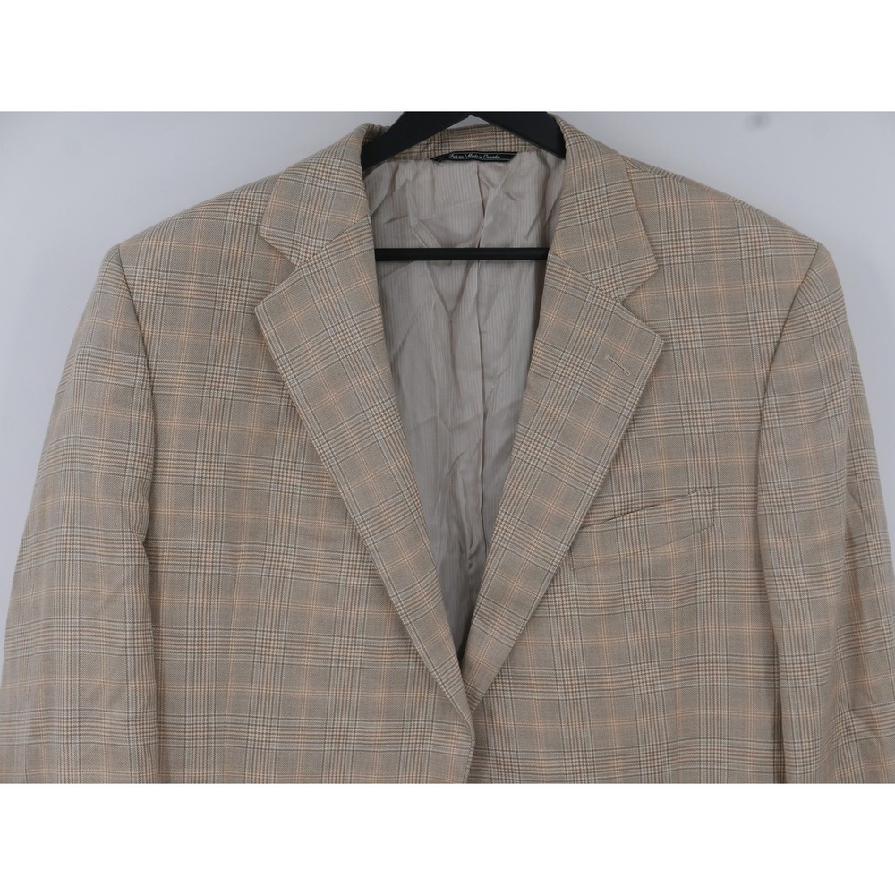 Jack Victor Sport Coat Blazer Beige Plaid Cashmere Silk Loro Piana Men's 46L